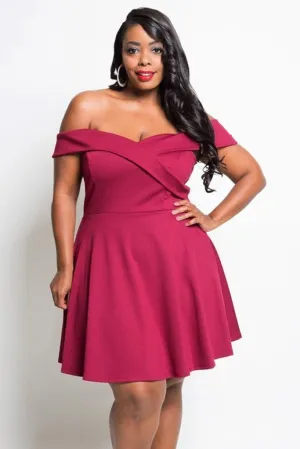Plus Size Sweatheart Off-Shoulder Skater Dress