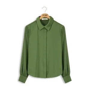 Point Satin Blouse in Pesto