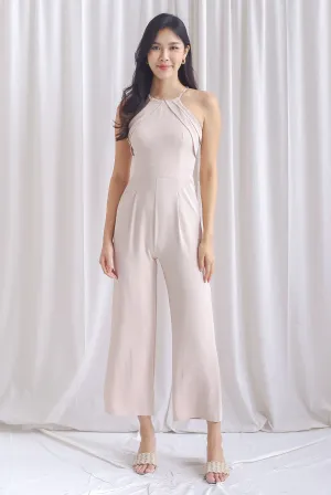 Polina Origami Halter Jumpsuit In Ecru