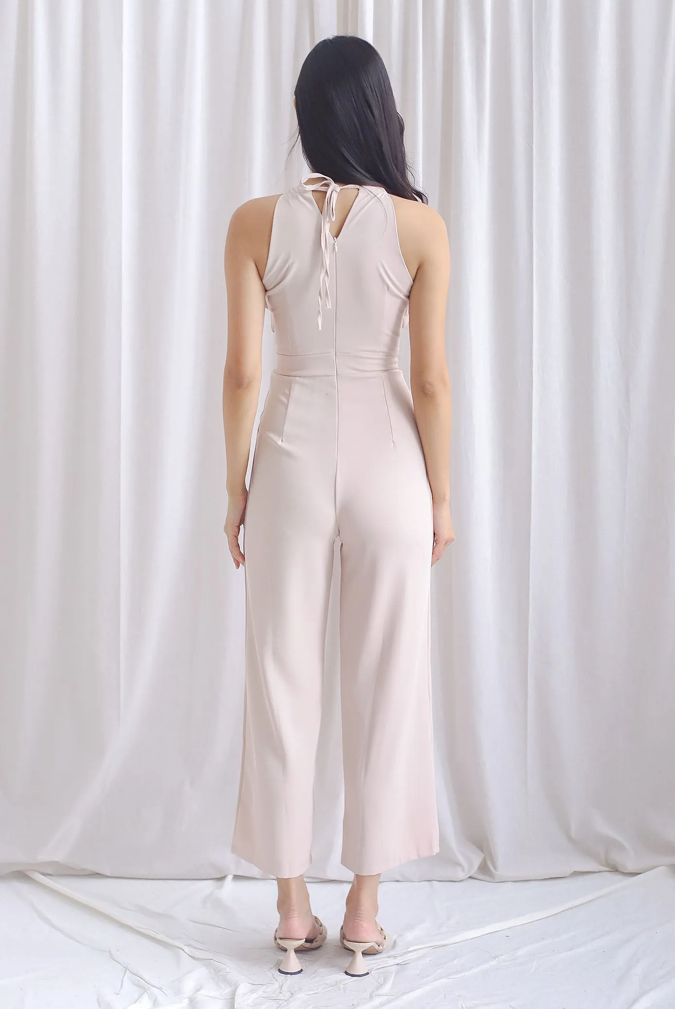 Polina Origami Halter Jumpsuit In Ecru