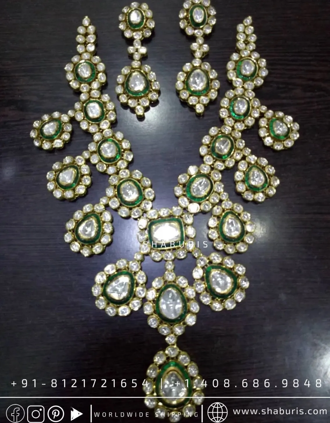 Polki Necklace diamond Necklace Swarovski Diamond Pendant Emerald Gem Stone Silver Jewelry Statement Jewelry Indian Jewelry - SHABURIS