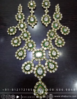 Polki Necklace diamond Necklace Swarovski Diamond Pendant Emerald Gem Stone Silver Jewelry Statement Jewelry Indian Jewelry - SHABURIS