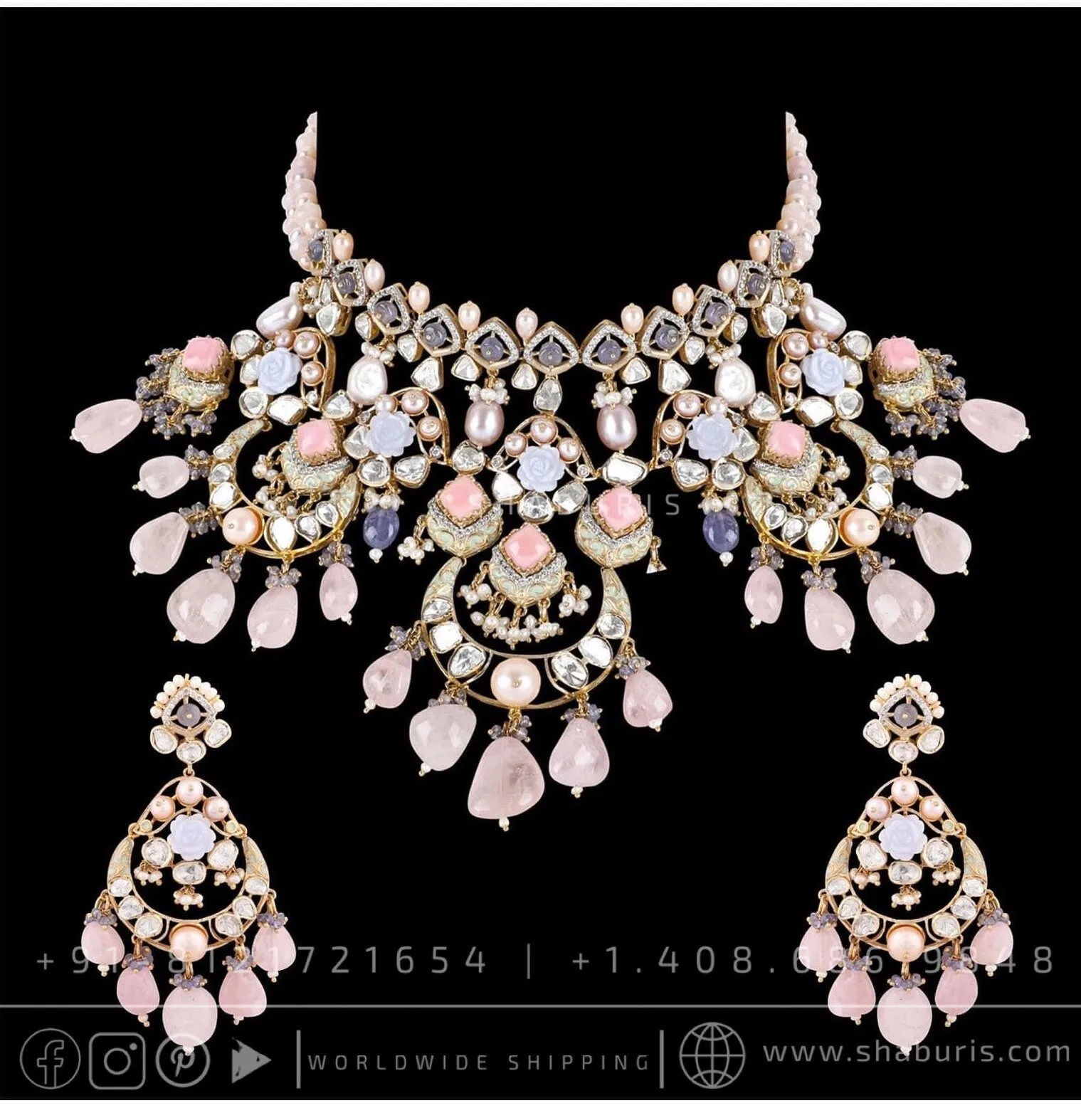 Polki Necklace menakari Diamond choker Pendant Emerald Gem Stone Silver Jewelry Statement Jewelry Indian Jewelry Designs - SHABURIS