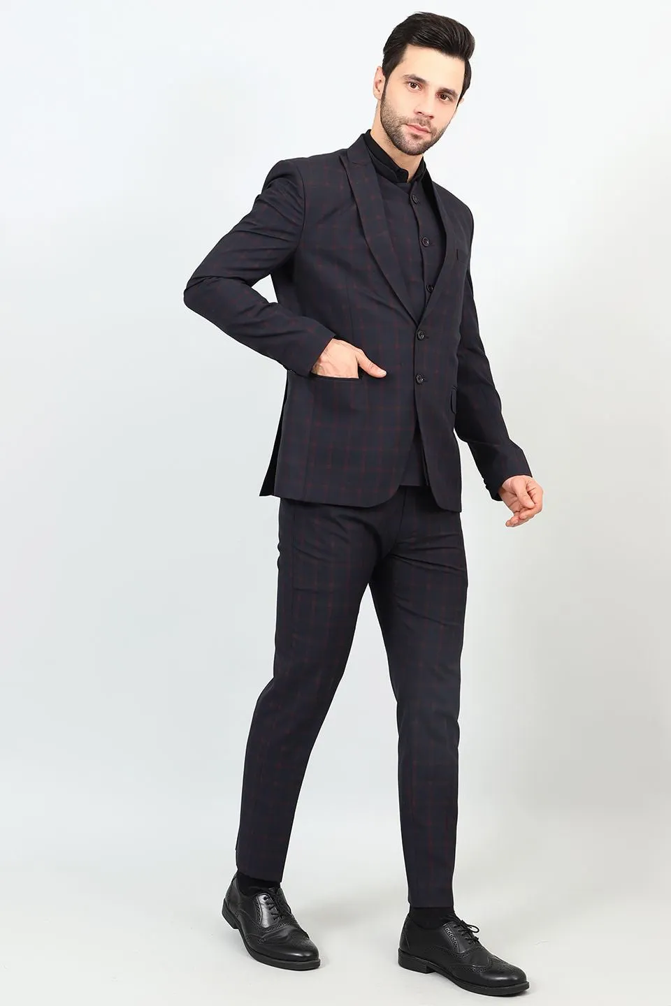 Poly Viscose Black Three Piece Suit