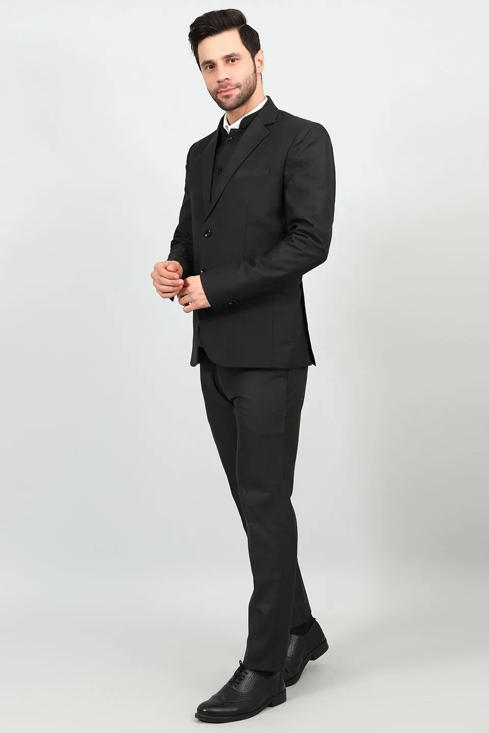 Poly Viscose Black Three Piece Suit