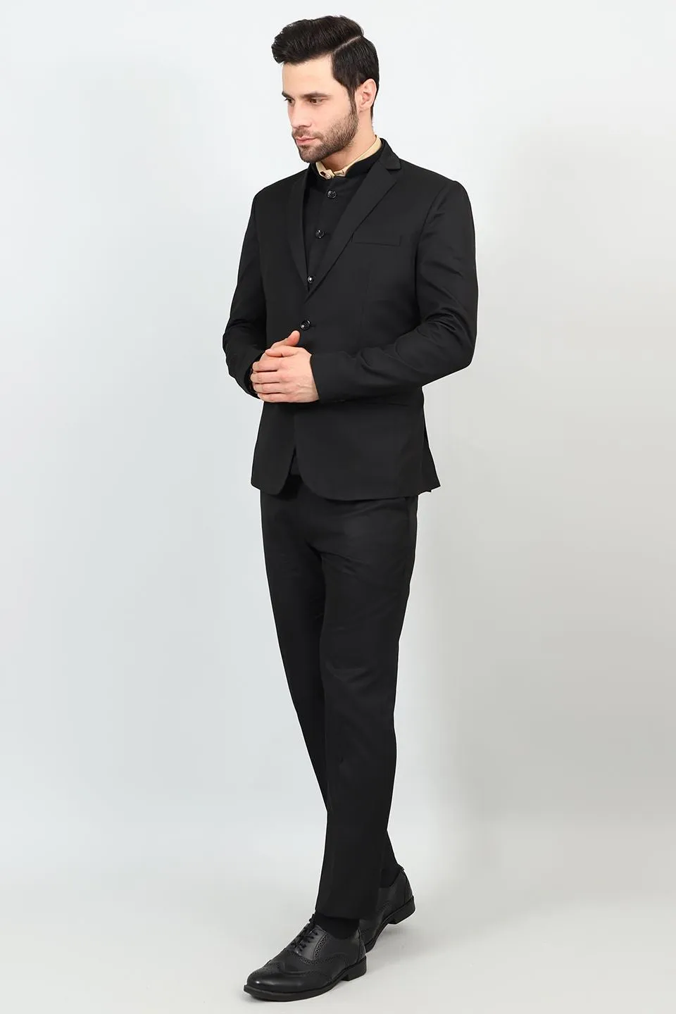 Poly Viscose Black Three Piece Suit