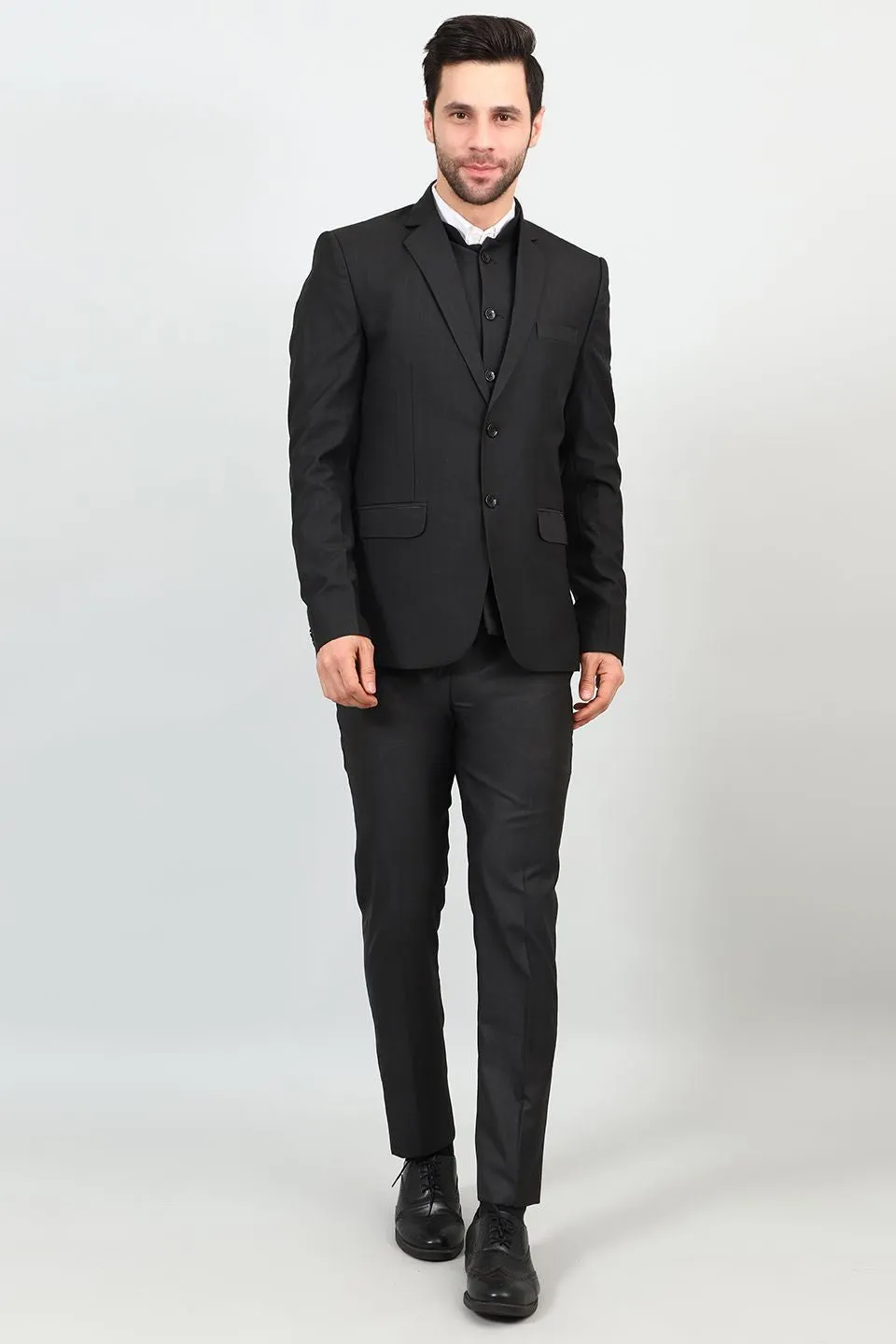Poly Viscose Black Three Piece Suit