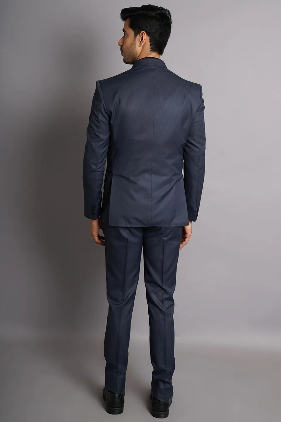 Poly Viscose Blue Solid Three Piece Suit