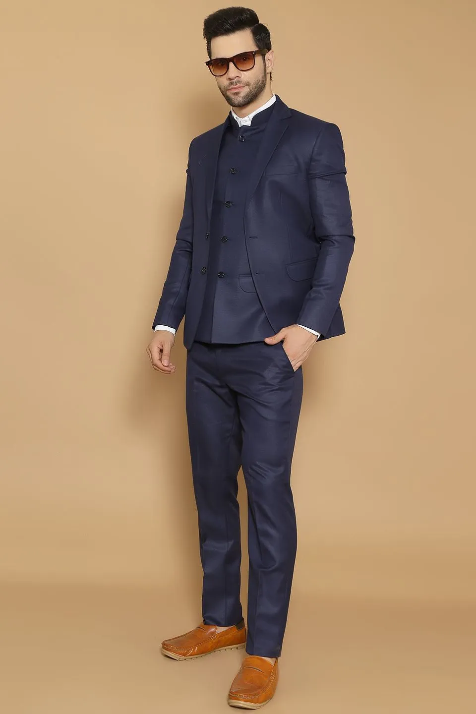 Poly Viscose Blue Three Piece Suit