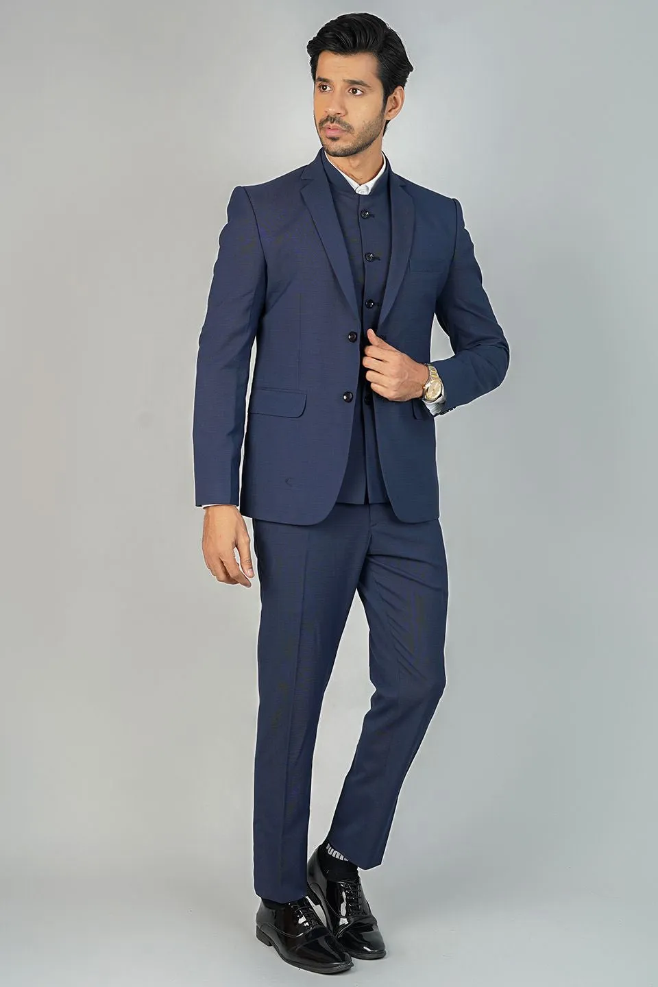 Poly Viscose Blue Three Piece Suit