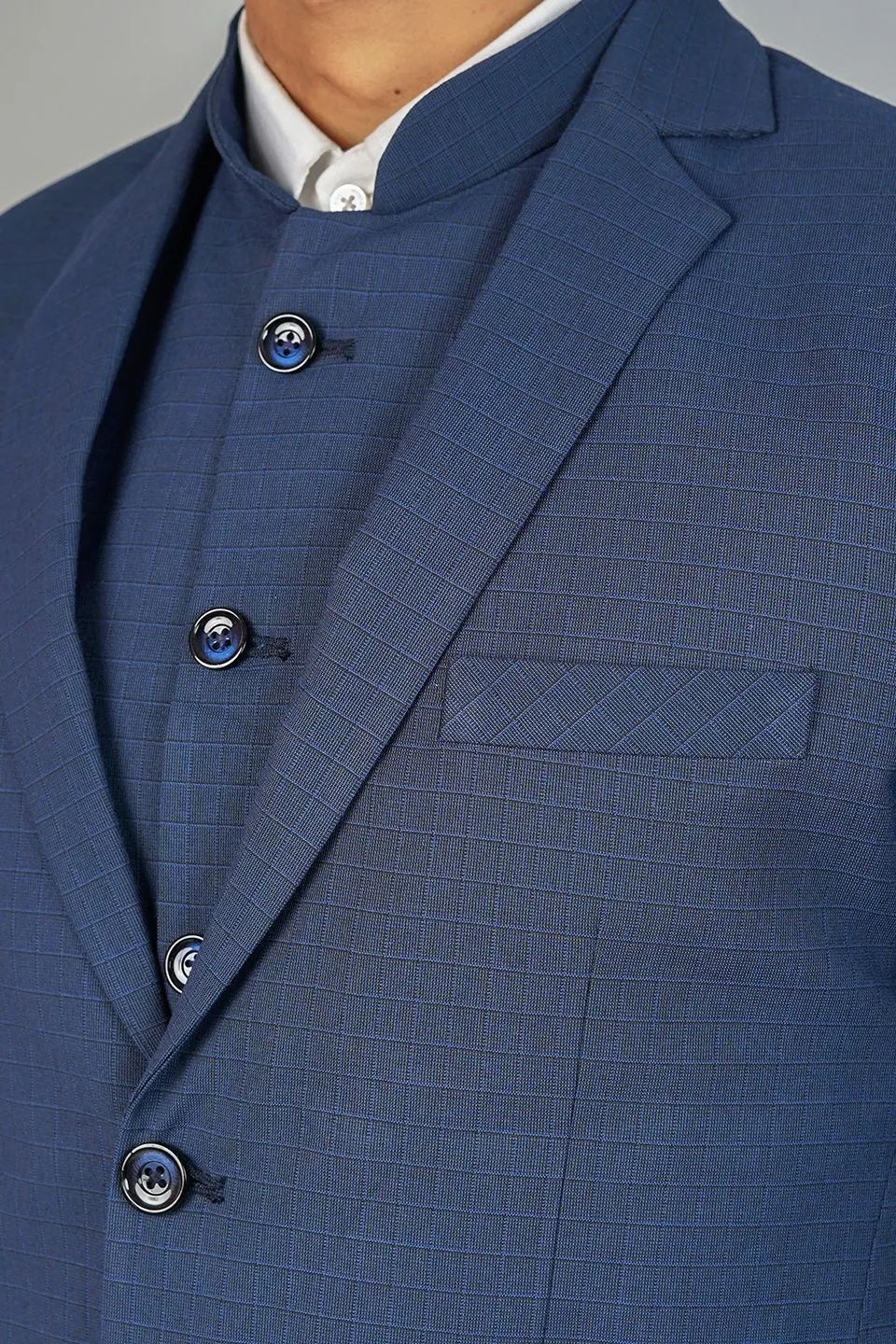 Poly Viscose Blue Three Piece Suit