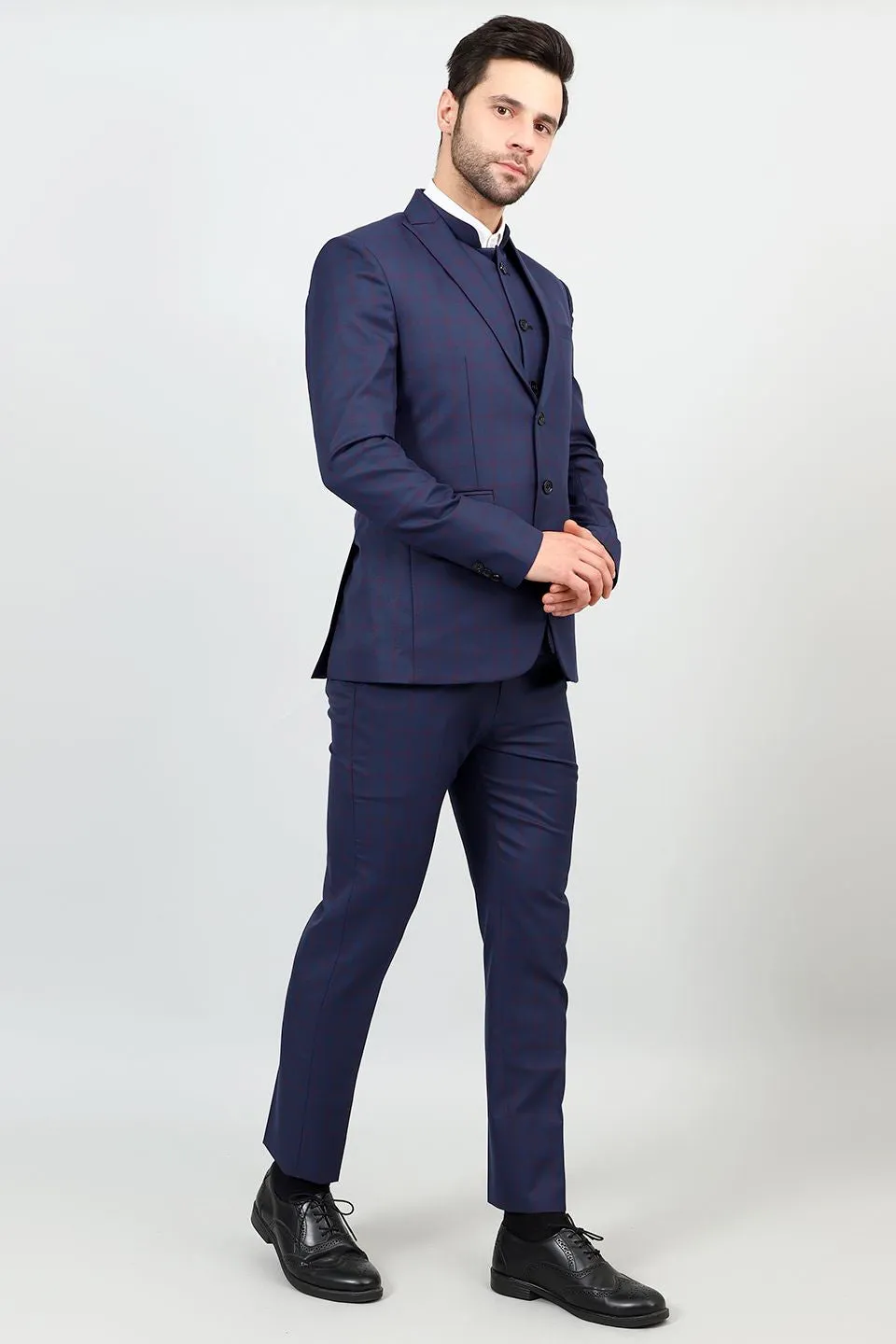 Poly Viscose Blue Three Piece Suit