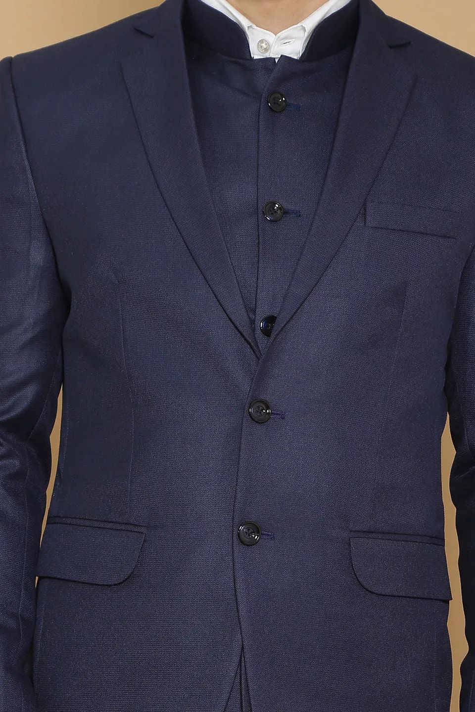 Poly Viscose Blue Three Piece Suit