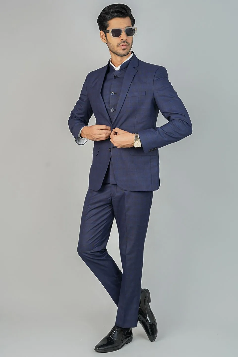 Poly Viscose Blue Three Piece Suit