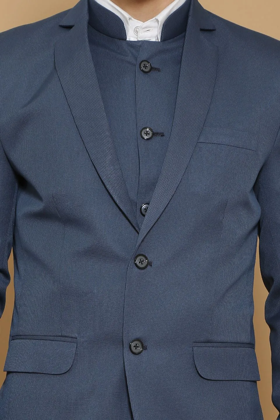 Poly Viscose Blue Three Piece Suit