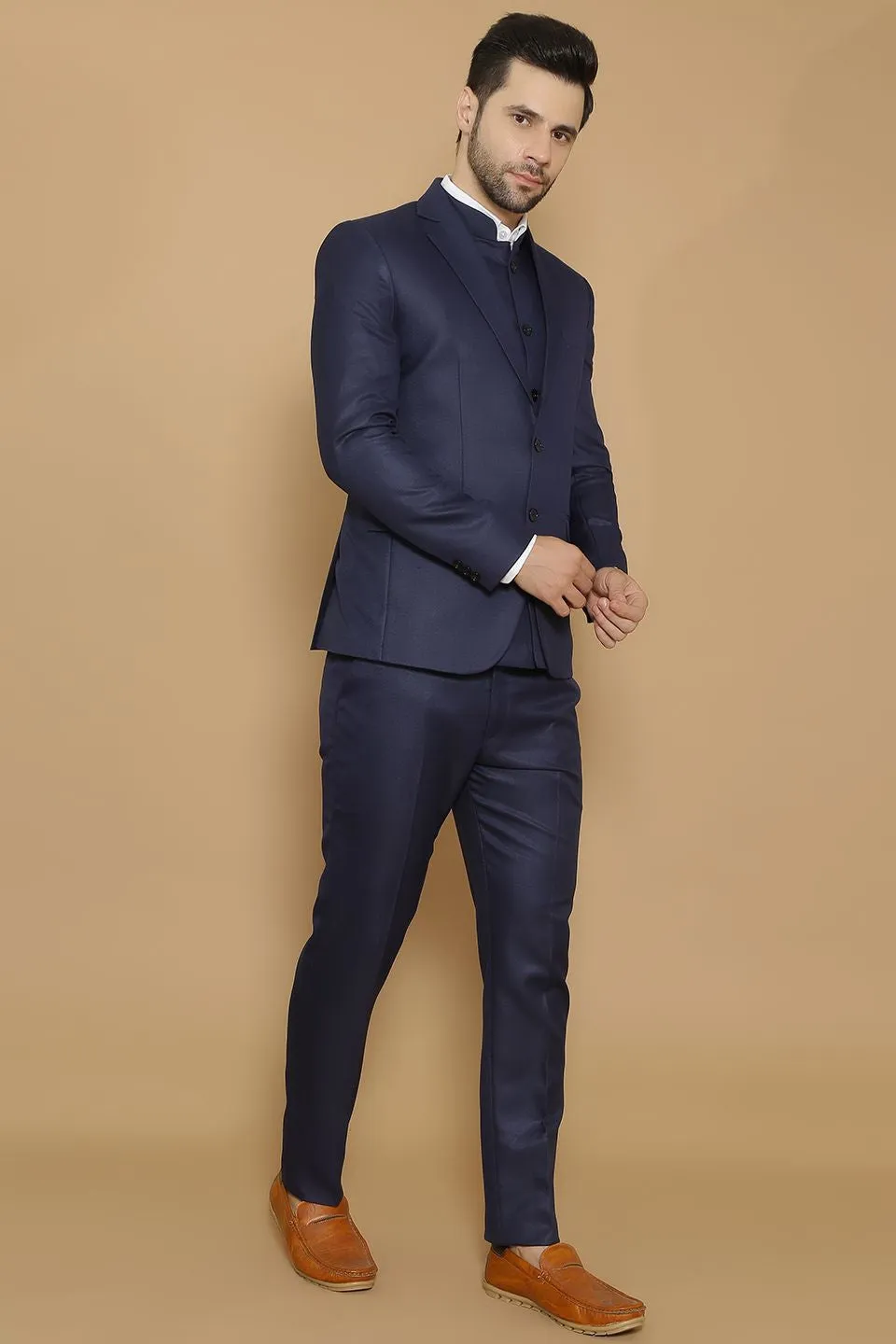 Poly Viscose Blue Three Piece Suit