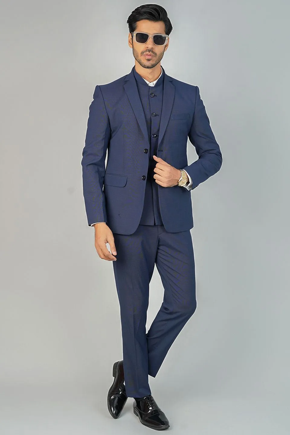 Poly Viscose Blue Three Piece Suit