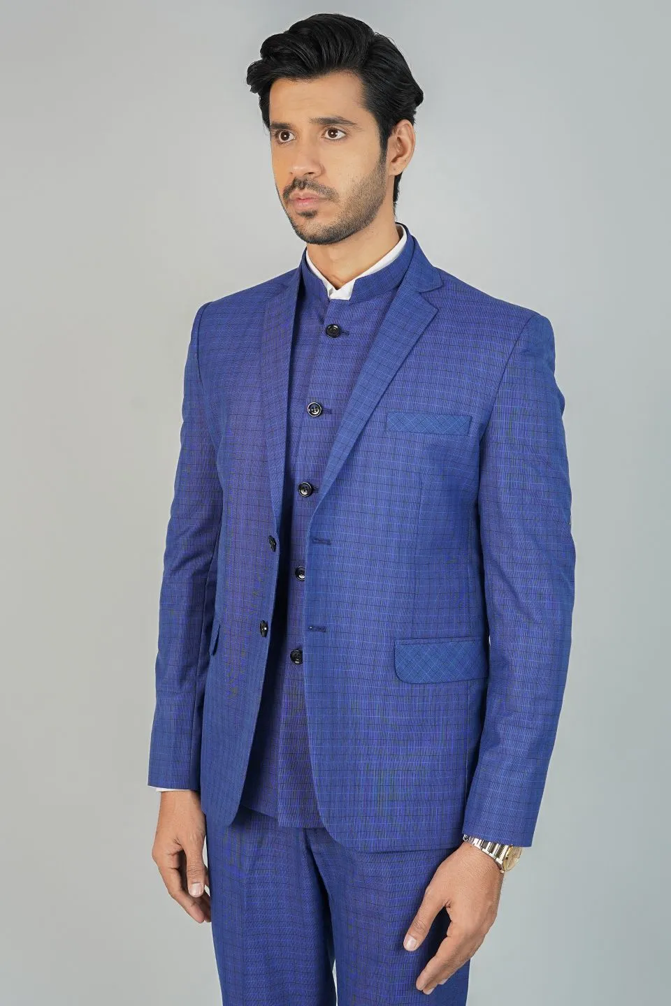 Poly Viscose Blue Three Piece Suit