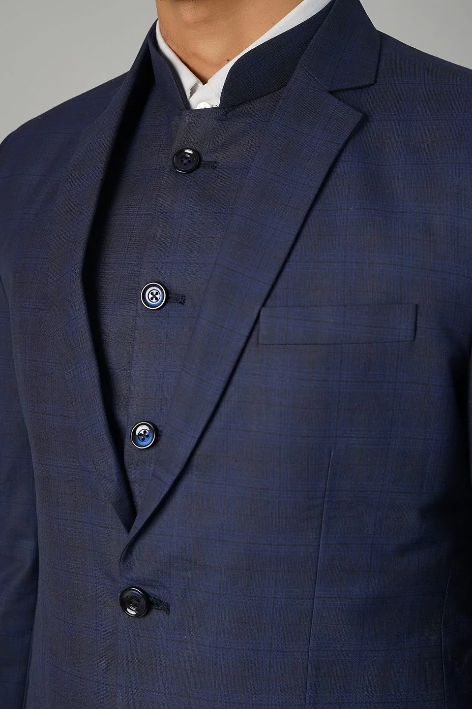 Poly Viscose Blue Three Piece Suit