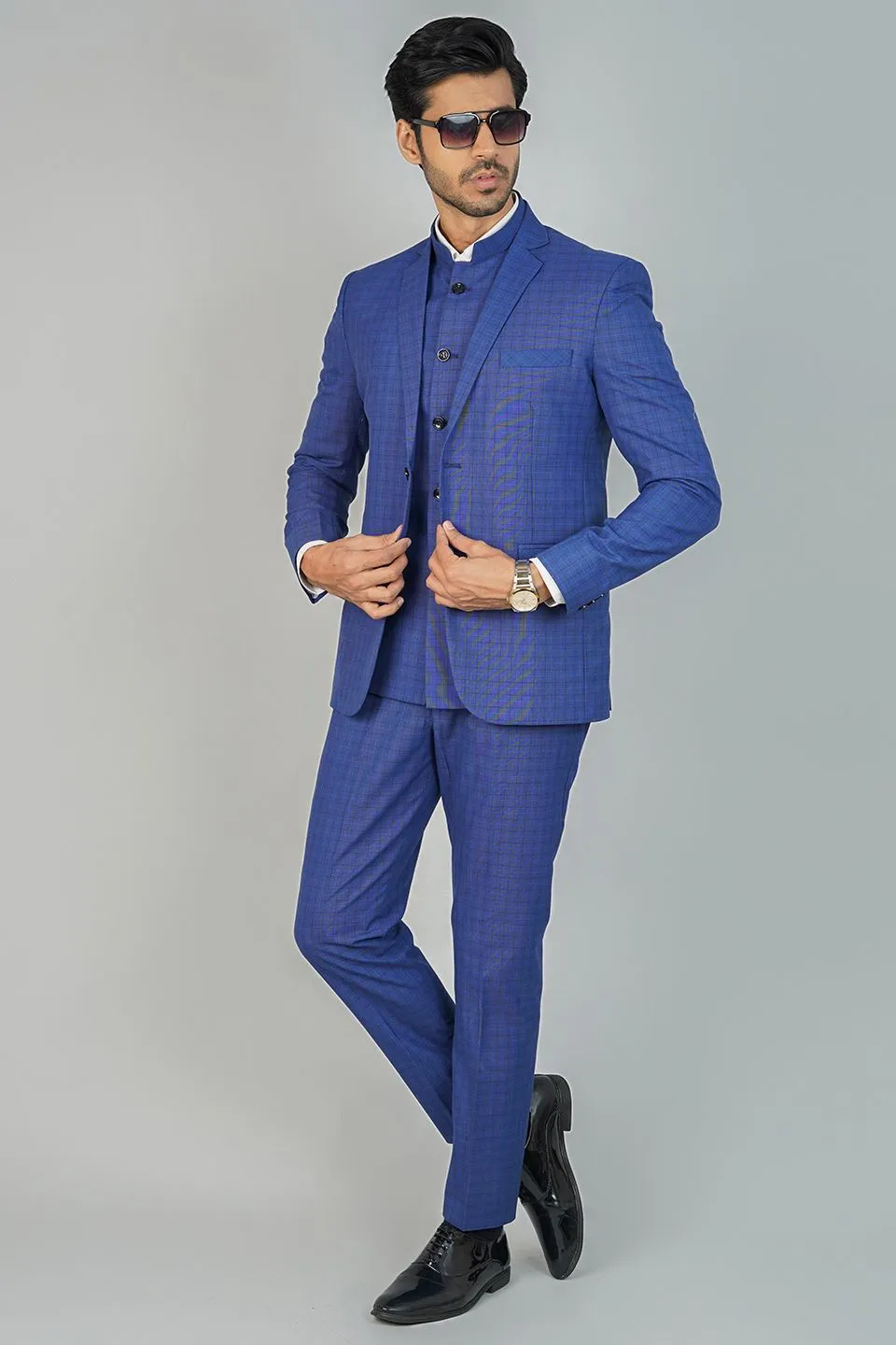 Poly Viscose Blue Three Piece Suit