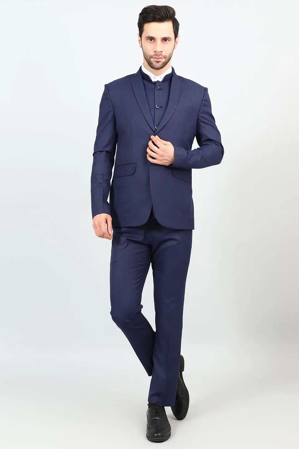 Poly Viscose Blue Three Piece Suit