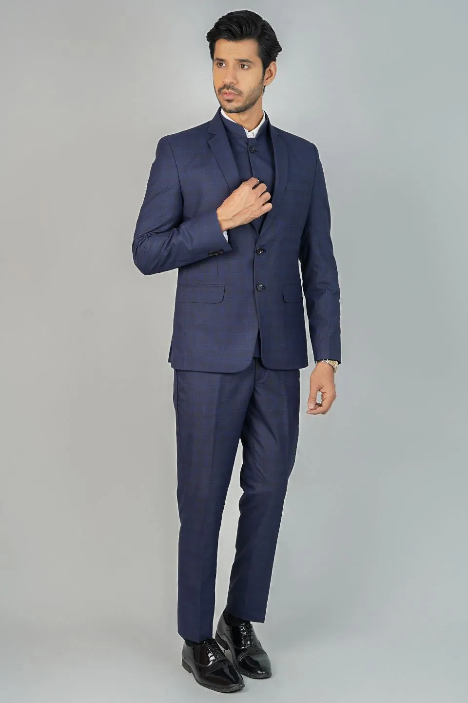 Poly Viscose Blue Three Piece Suit