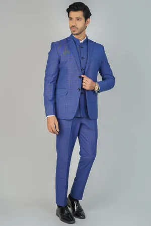 Poly Viscose Blue Three Piece Suit