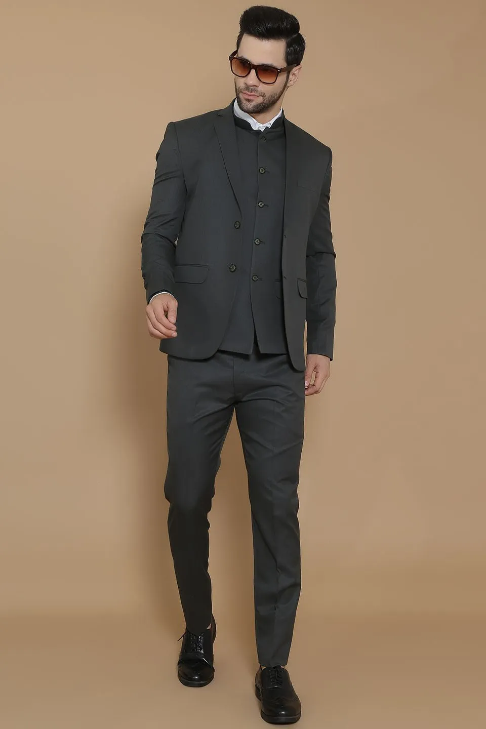 Poly Viscose Green  Three Piece Suit