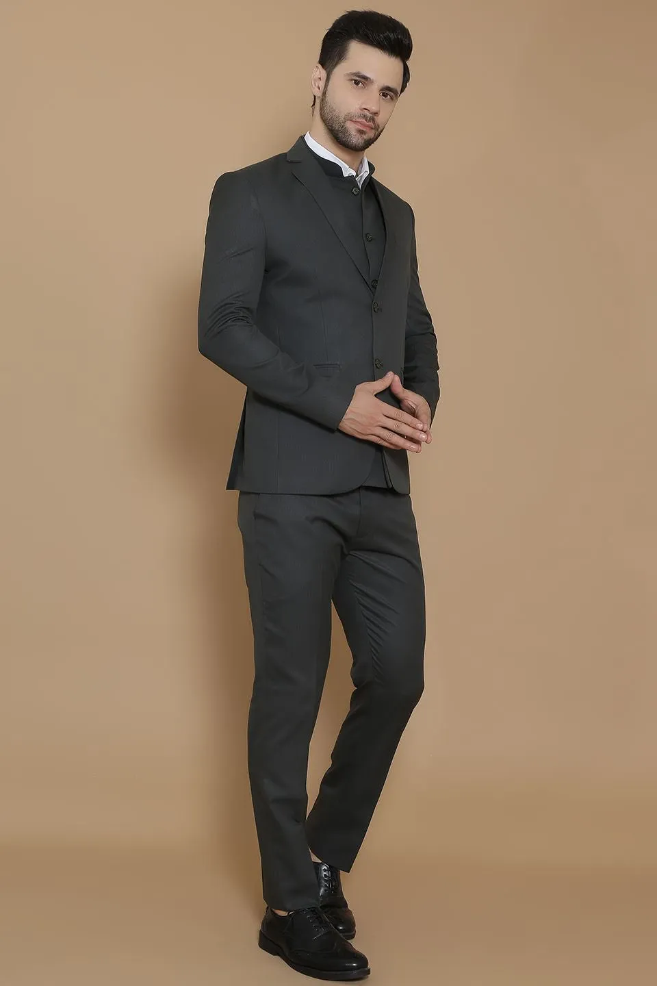 Poly Viscose Green  Three Piece Suit