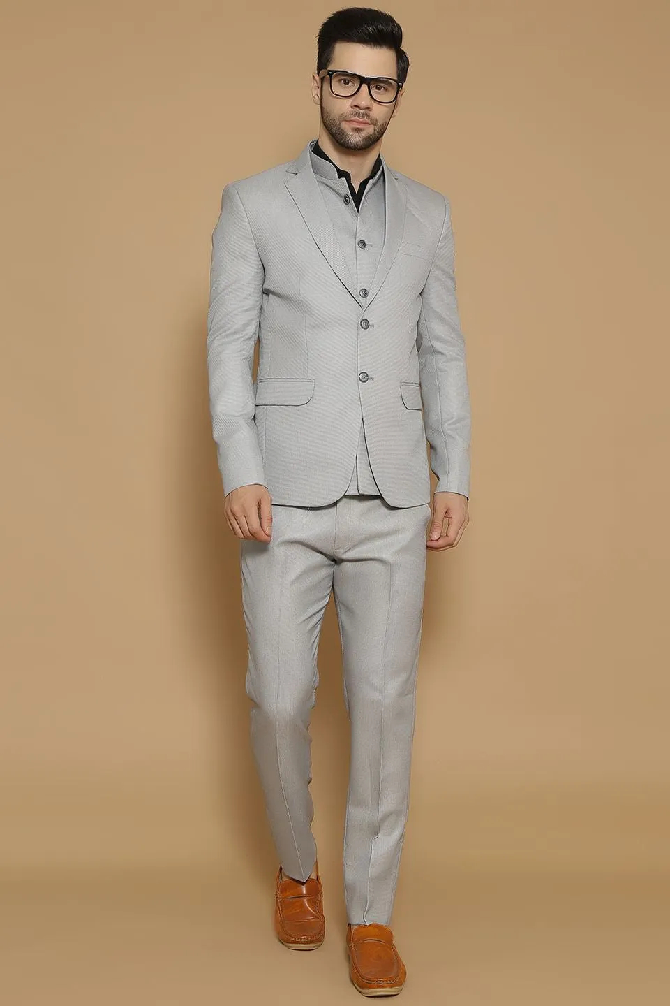 Poly Viscose Grey Three Piece Suit