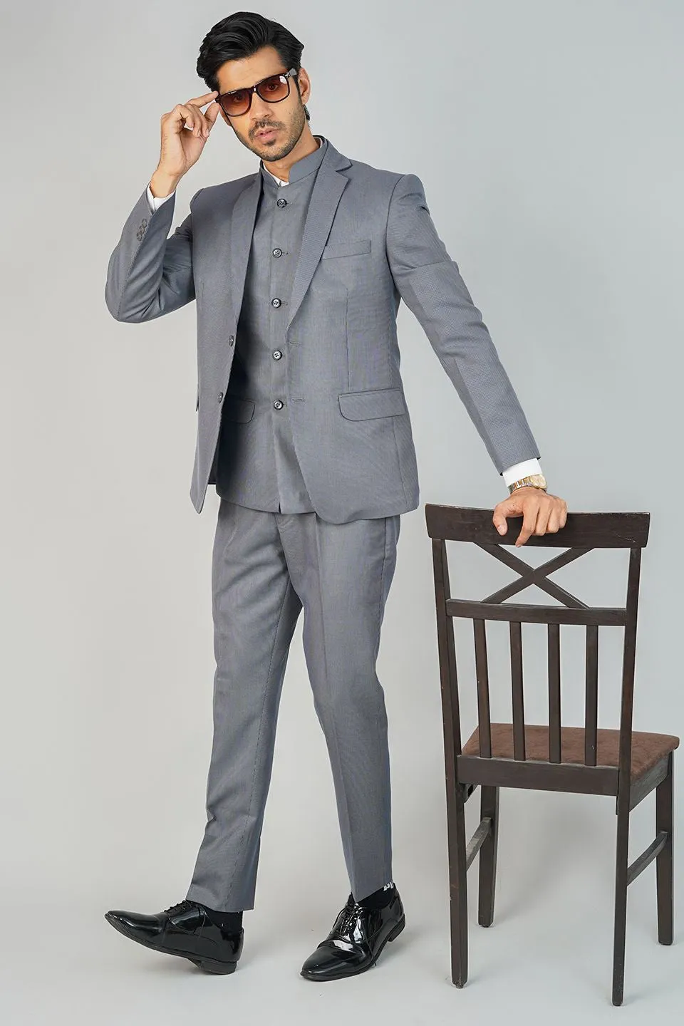 Poly Viscose Grey Three Piece Suit