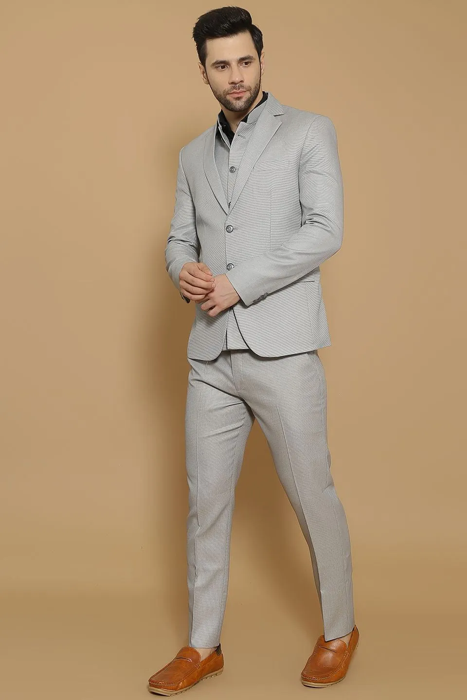 Poly Viscose Grey Three Piece Suit