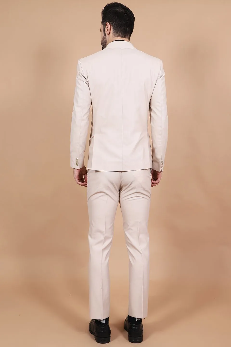 Polyester Cotton Beige Three Piece Suit