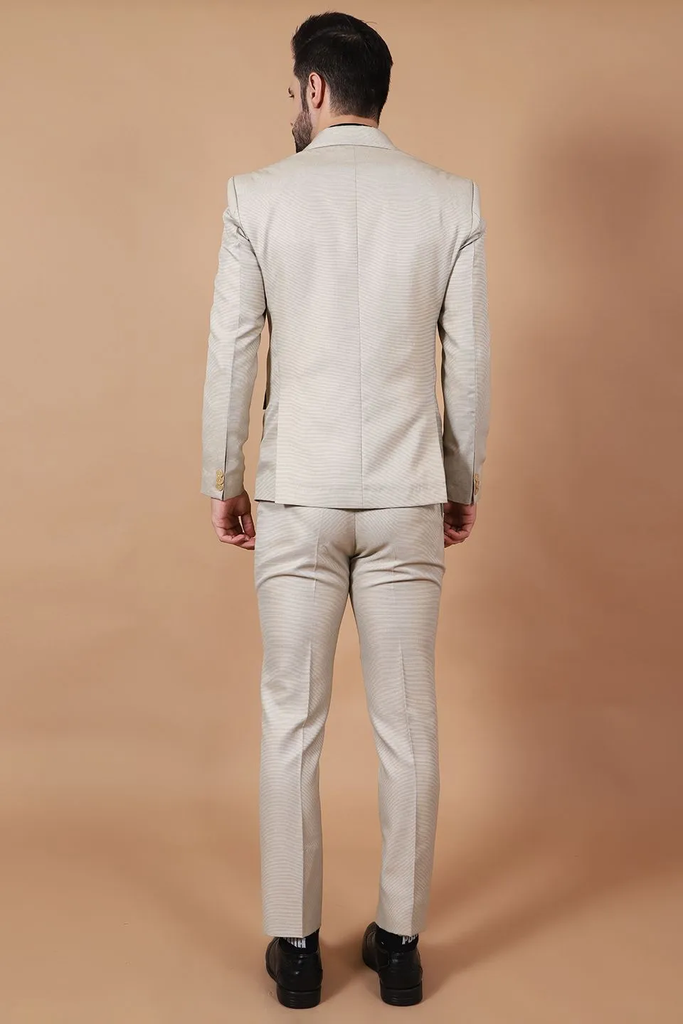 Polyester Cotton Beige Three Piece Suit