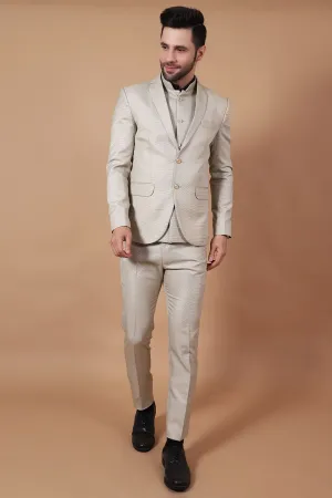 Polyester Cotton Beige Three Piece Suit
