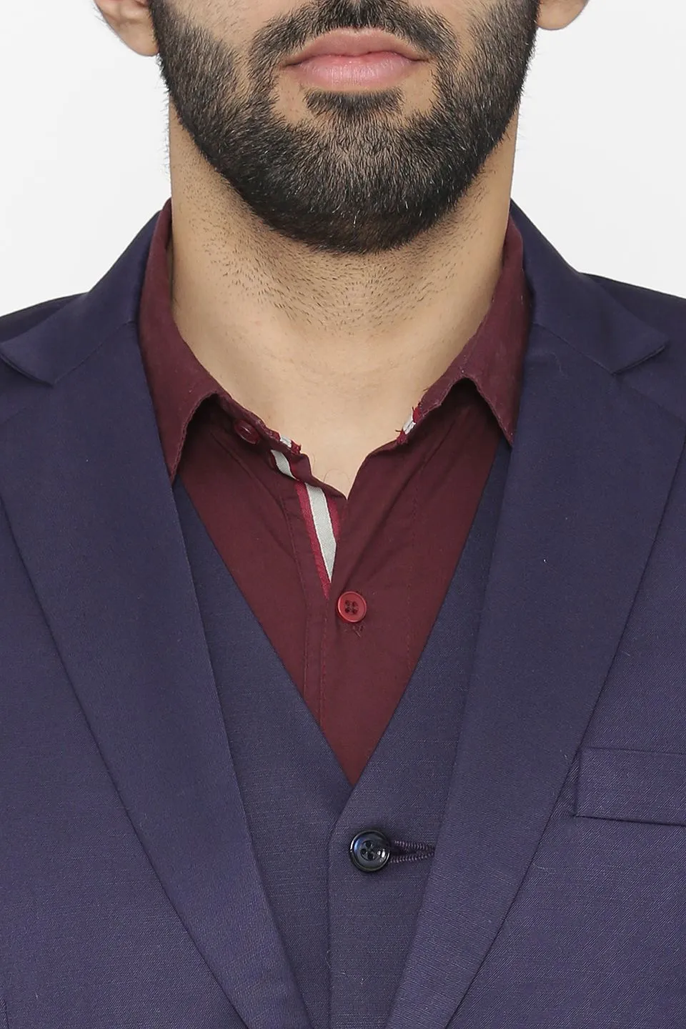 Polyester Cotton Blue Three Piece Suit