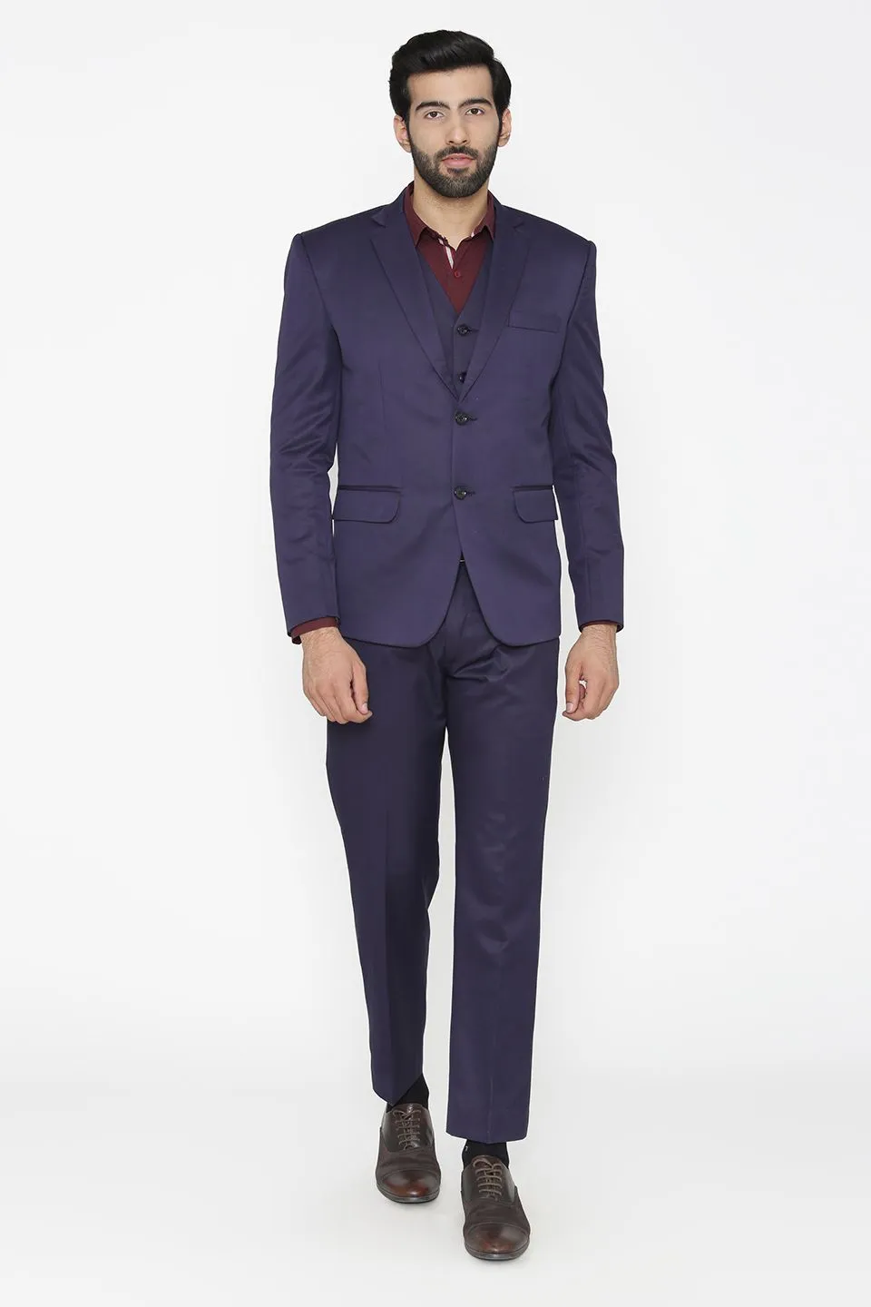 Polyester Cotton Blue Three Piece Suit
