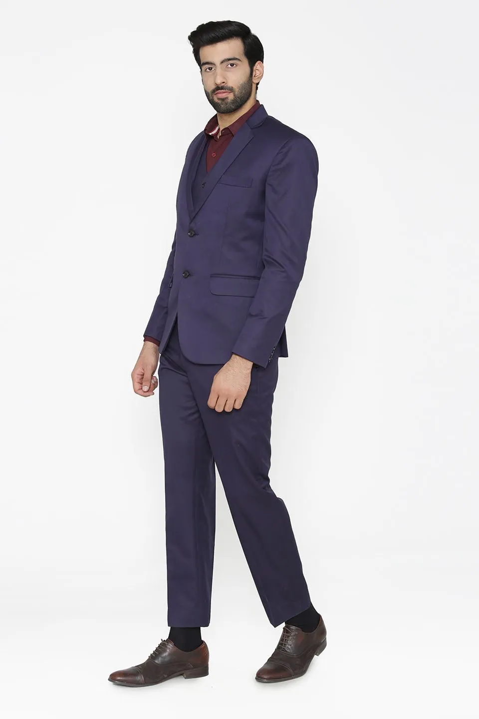 Polyester Cotton Blue Three Piece Suit