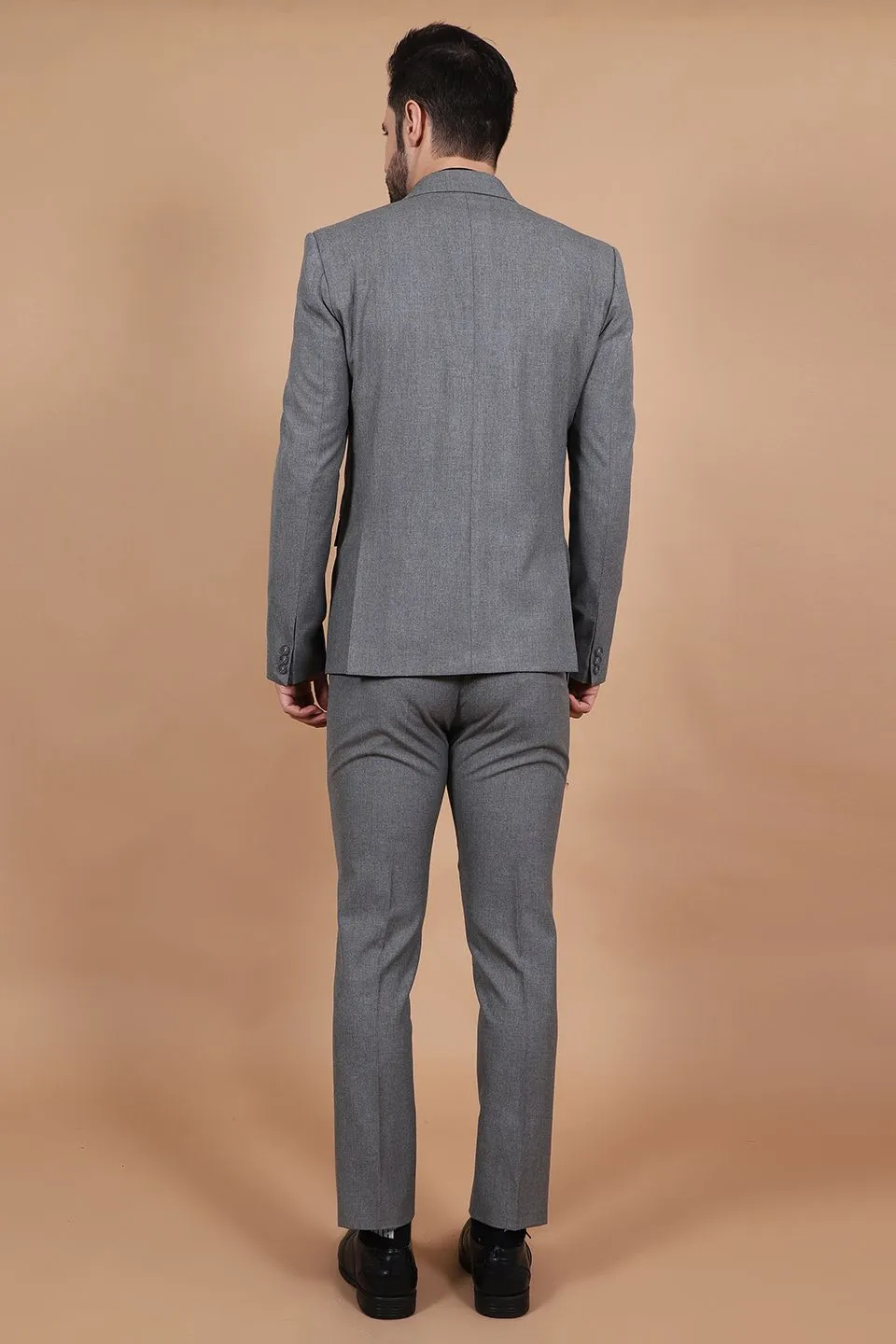 Polyester Cotton Grey Three Piece Suit