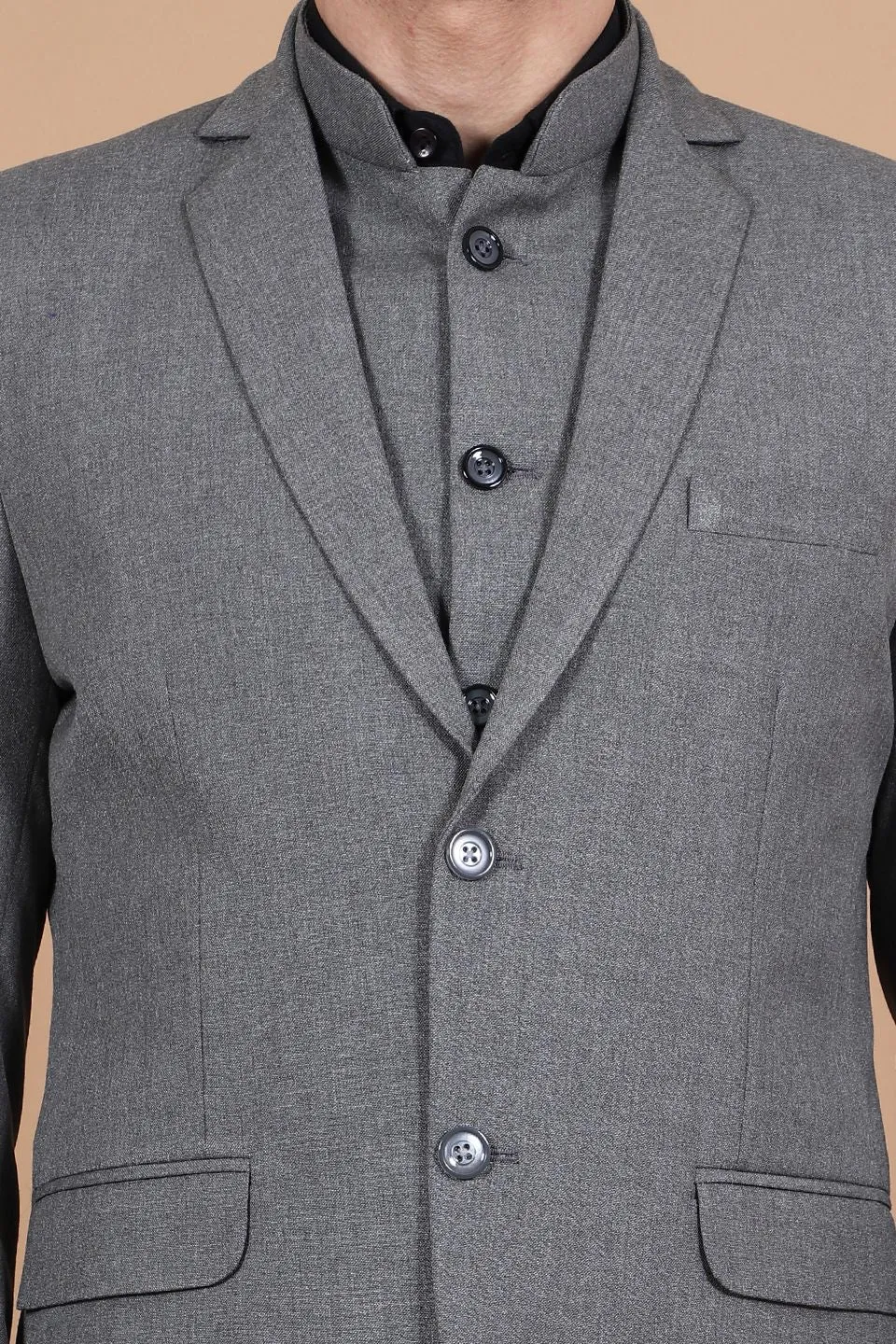 Polyester Cotton Grey Three Piece Suit