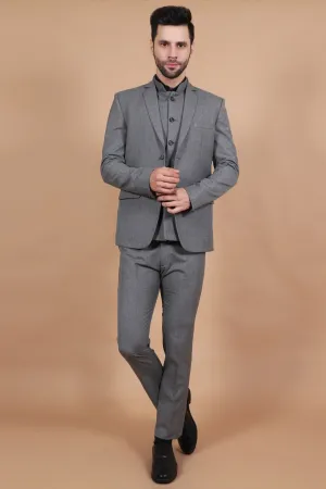 Polyester Cotton Grey Three Piece Suit