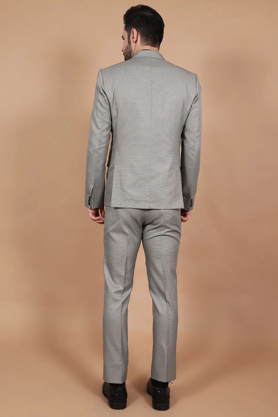 Polyester Cotton Grey Three Piece Suit