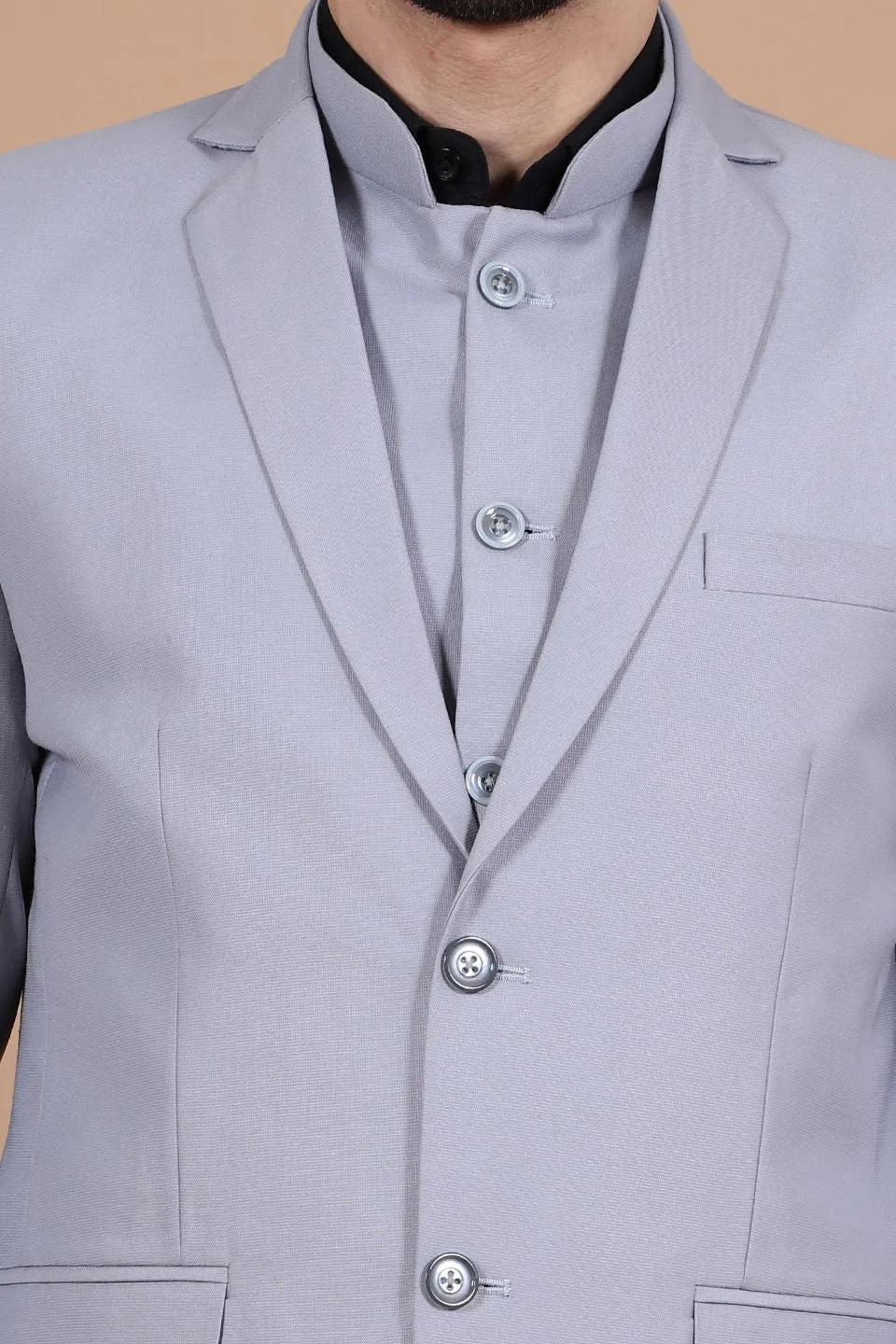 Polyester Cotton Grey Three Piece Suit