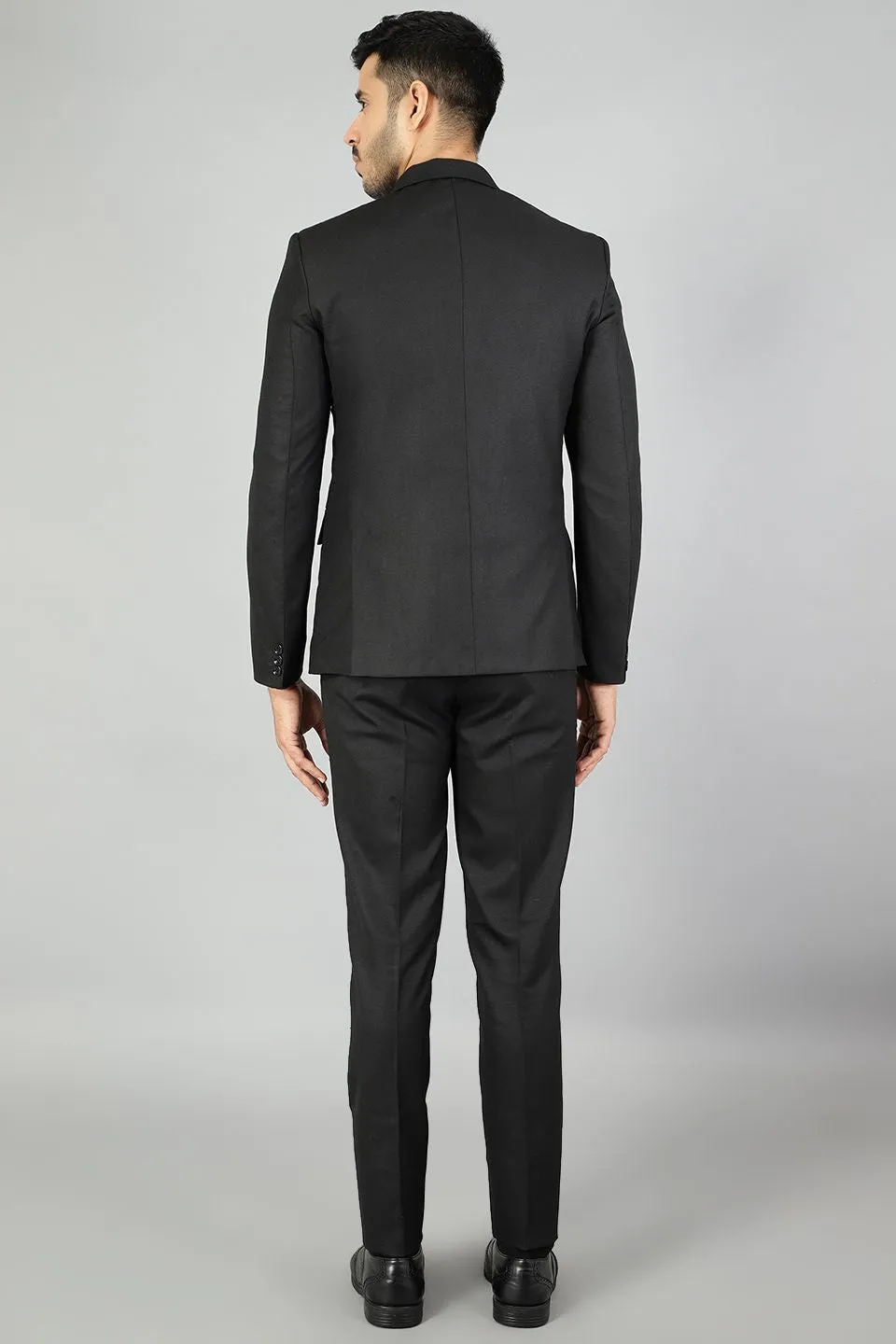 Polyester Cotton Plain Black Three Piece Suit