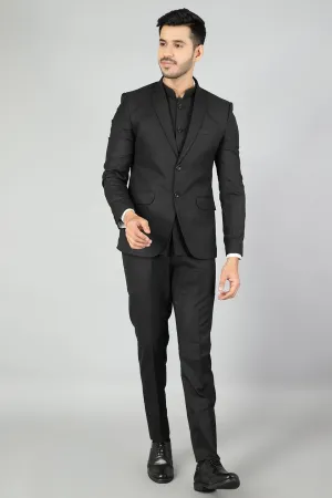 Polyester Cotton Plain Black Three Piece Suit