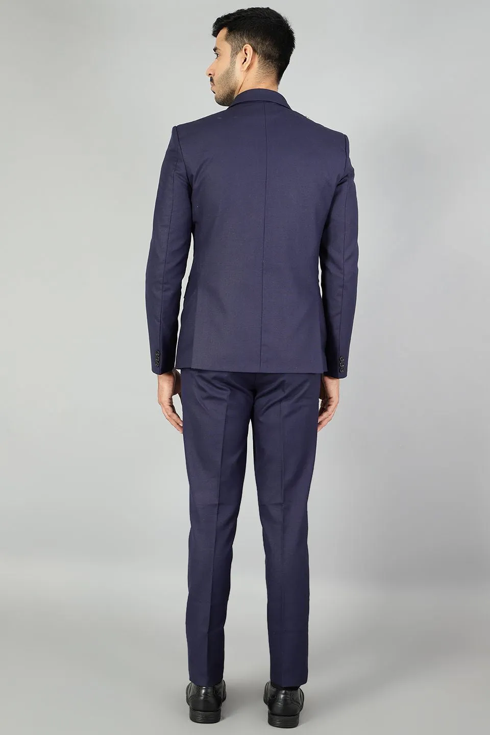 Polyester Cotton Plain Blue Three Piece Suit