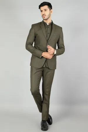 Polyester Cotton Plain Green Three Piece Suit