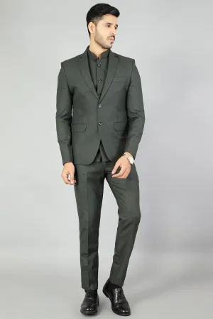 Polyester Cotton Plain Green Three Piece Suit