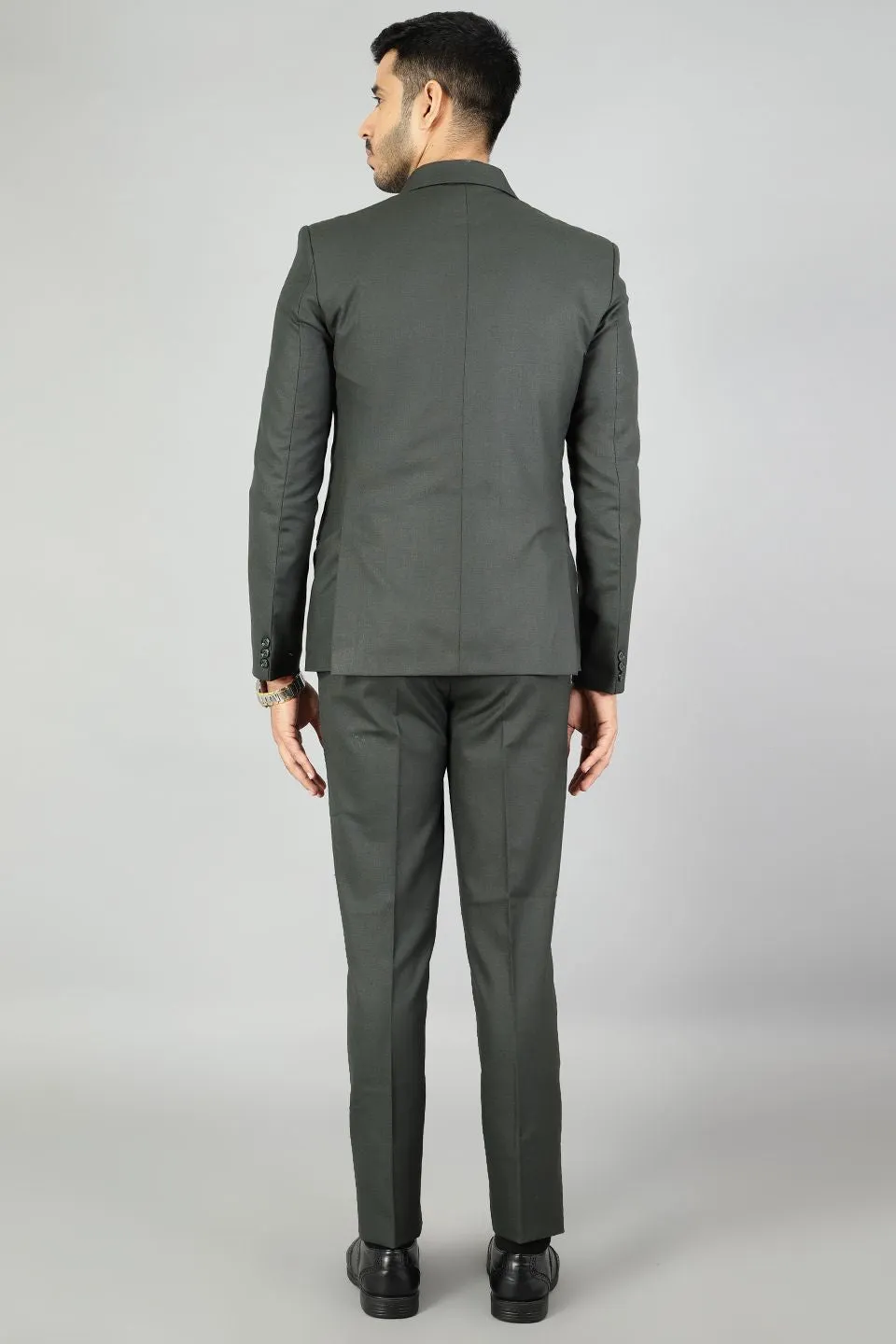 Polyester Cotton Plain Green Three Piece Suit