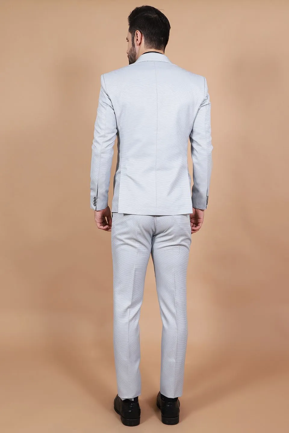 Polyester Cotton Silver Three Piece Suit